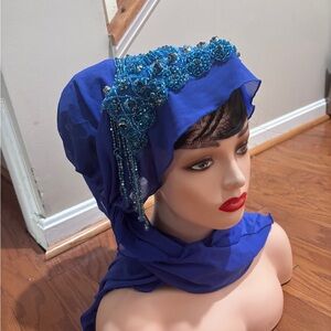 Chic Blue Beaded Headscarf